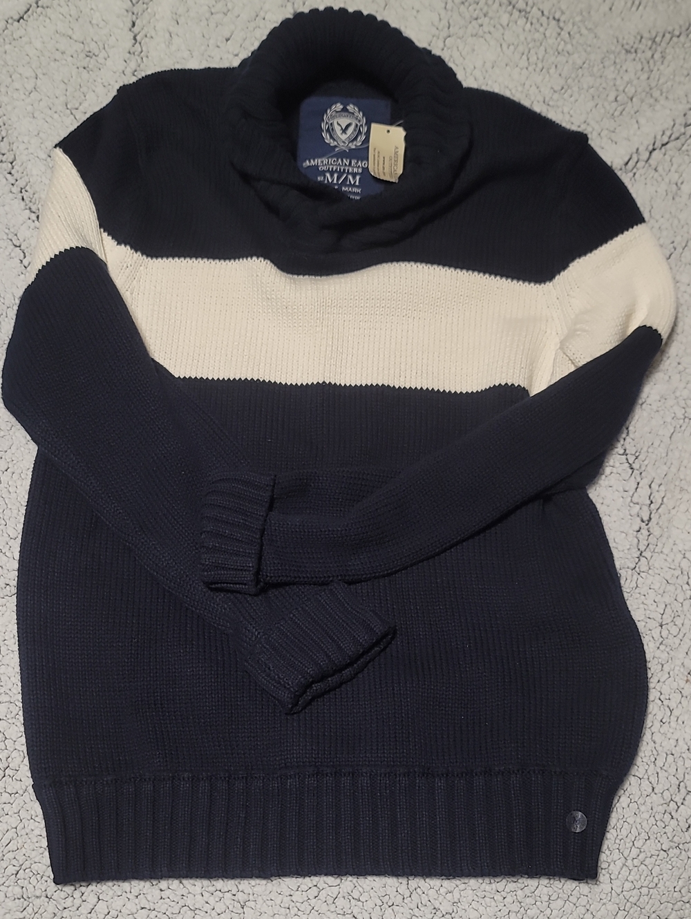 American Eagle Outfitters Navy and White Striped Turtleneck Sweater